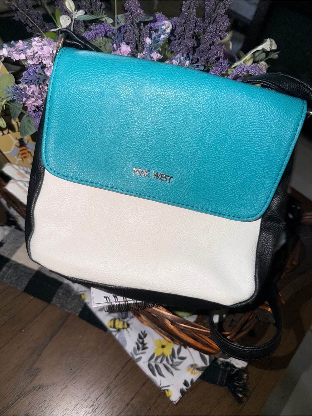 Nine West Teal, White & Black Small Crossbody Bag